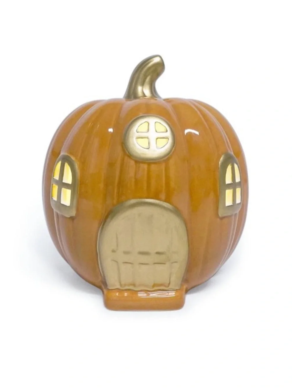 Ceramic Pumpkin LED House in Orange and Gold Fall - Bullseye's Playground